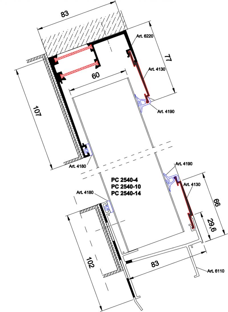 Einseitige Dachverglasung 10° bis 90°